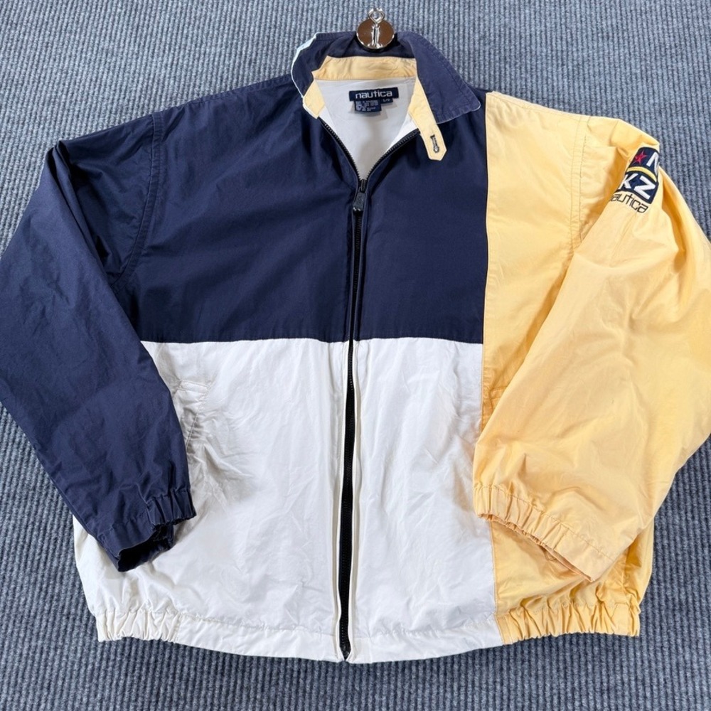 Vintage Nautica Colorblock Sailing Jacket Mens Large Navy Yellow Full Zip